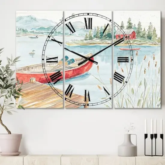 Designart Lake House Canoes I 3 Panel Wall Clock {3}
