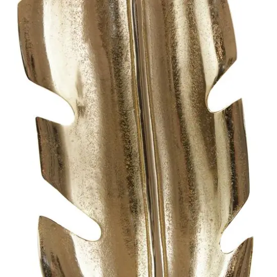 33" Gold Aluminum Bird Feather Sculpture with Black Marble Base {8}