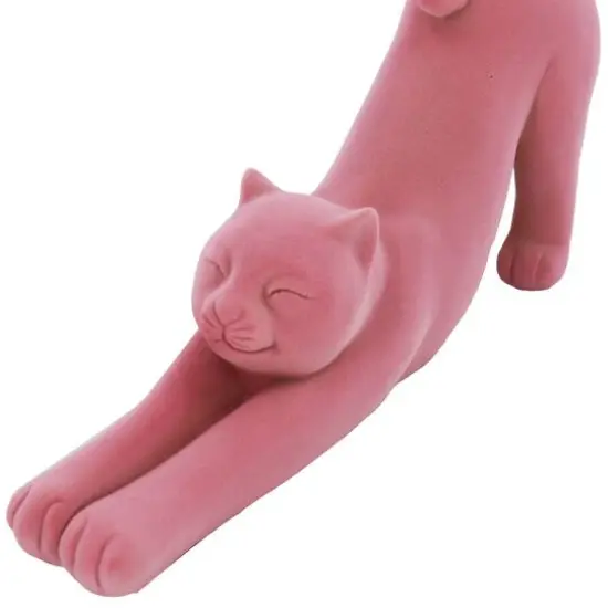 12" Flocked Stretching Halloween Tabletop Cat by Ashland&reg; Light Pink {4}