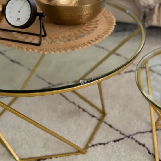 Walker Edison Gold Geometric Glass Nesting Tables Set {7}