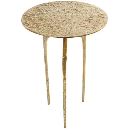Gold Aluminum Geometric Slim Textured Accent Table {3}