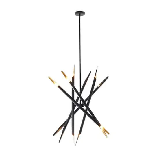 Black Metal 12 Light Chandelier with Suspension Rod 8" x 8" x 62" {1}