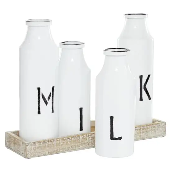 White Iron Farmhouse Decorative Milk Bottles Set {4}