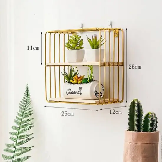 NEX&trade; Gold 2-Tier Iron Square Floating Wall Shelf {3}