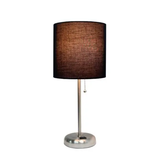 LimeLights 19.5" Stick Lamp with Charging Outlet and Fabric Shade Brushed Steel and Black {3}