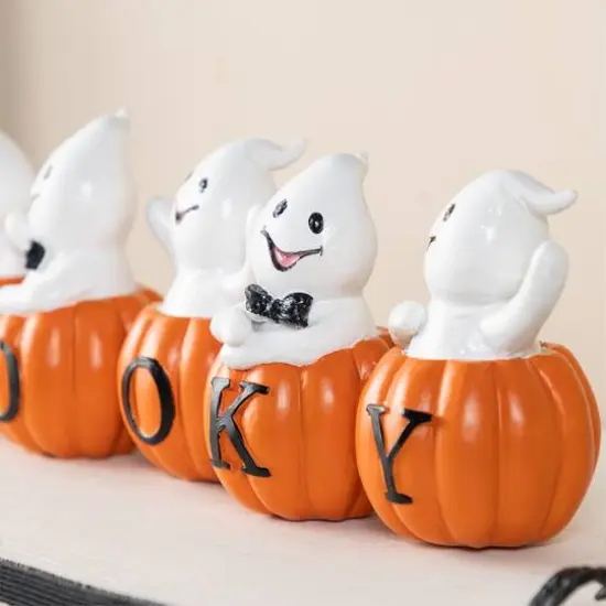 Glitzhome&reg; 15.5"L Halloween Polyresin SPOOKY Ghost Pumpkin Table Decor {5}