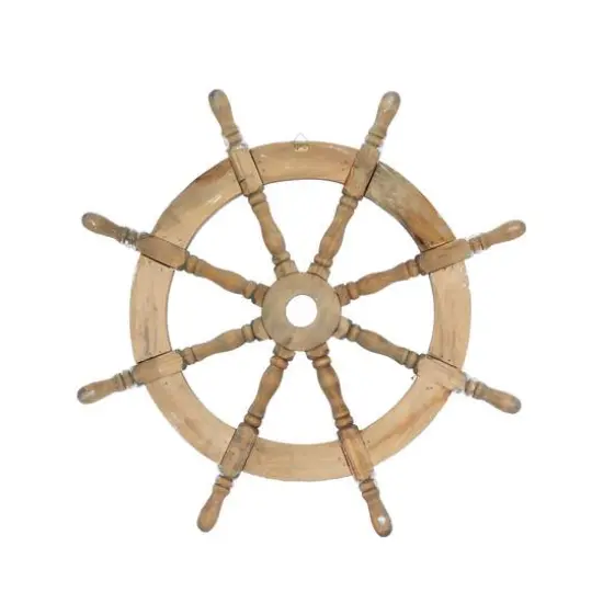 24" White Wood Coastal Ship Wheel Wall Decor {4}