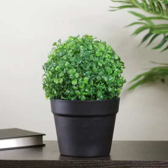 10.5" Artificial Two Tone Green Boxwood Spring Potted Plant {3}