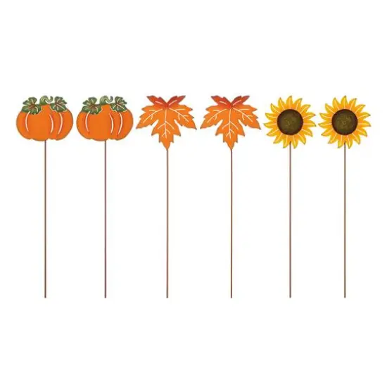Glitzhome® 18" Fall Metal Pumpkin, Leave & Sunflower Yard Stake, 6ct. {1}