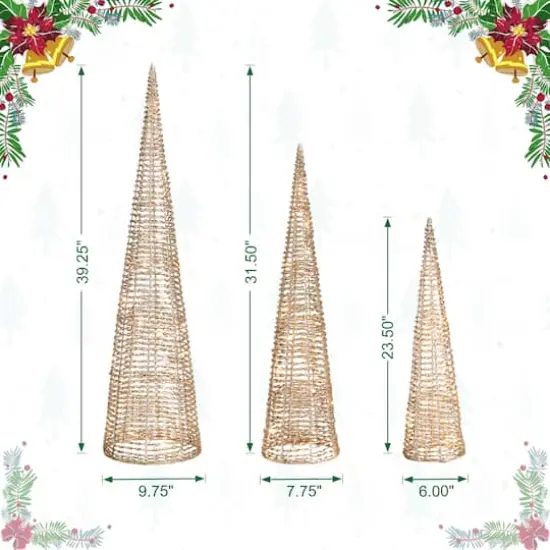 Glitzhome&reg; Lighted Christmas Champagne Gold Cone Tree Outdoor D&eacute;cor Set {9}