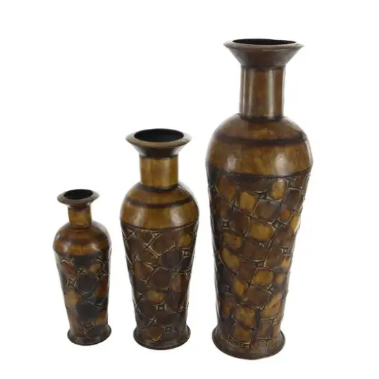 Set of 3 Brown Metal Rustic Vase, 50", 35", 26" {6}