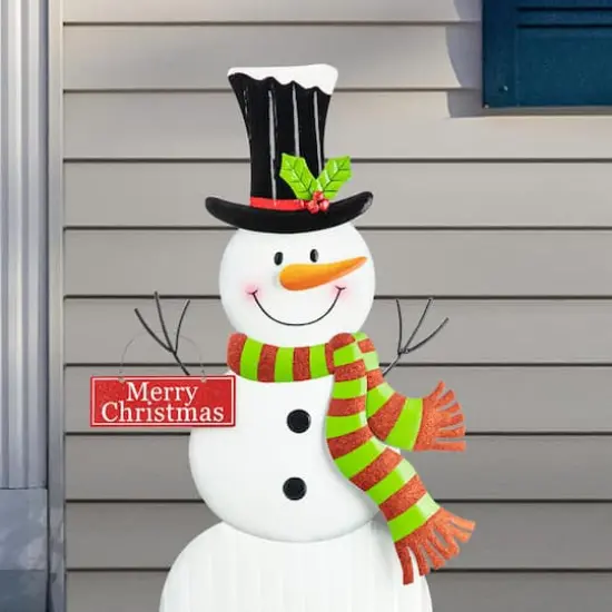 Glitzhome&reg; 40" Metal Snowman Yard Stake {4}