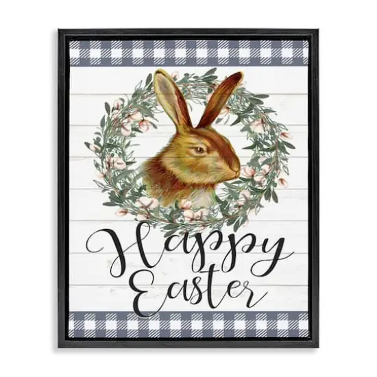 Stupell Industries Easter Bunny Wreath Phrase Floater Framed Art Black {1}