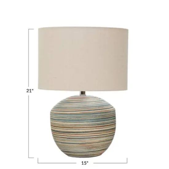 Hello Honey&reg; 20" Multicolor Stoneware Table Lamp with Stripes and Linen Shade {5}