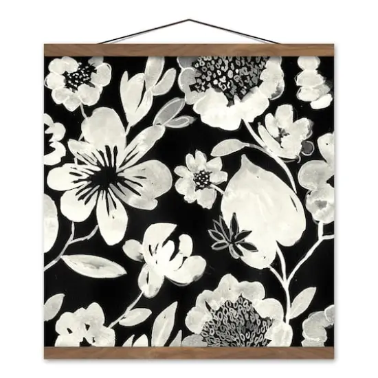 Cream Flowers Teak Hanging Canvas {1}