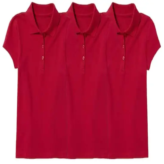 Galaxy by Harvic Short Sleeve Stretch Girl&rsquo;s Pique Polo Shirt 3 Pack Red/Red/Red {1}