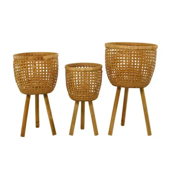 Brown Bamboo Bohemian Planter, Set of 3" 26", 23", 20" {6}