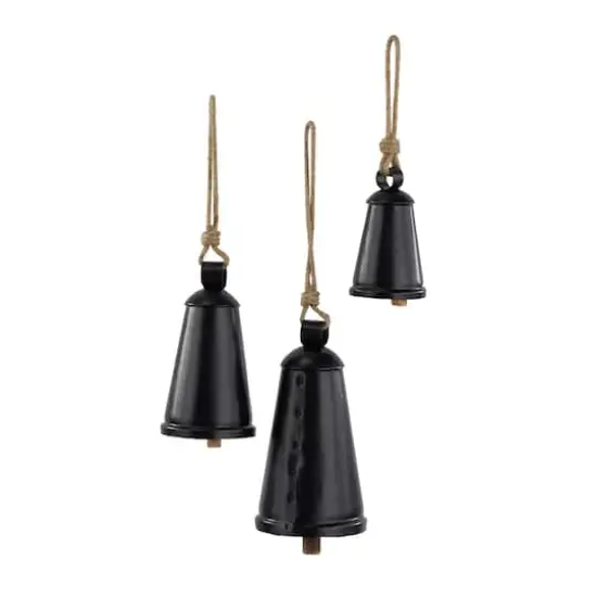 Black Metal Bohemian Decorative Cow Bell, Set of 3" 13", 10", 9" {3}