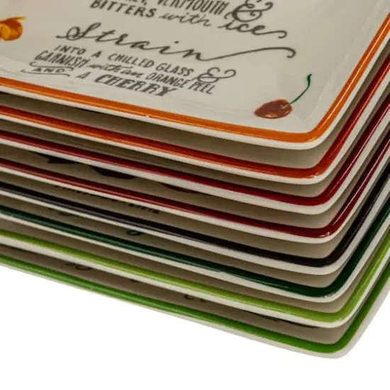 Hello Honey&reg; 6" Cocktail Recipe Design Stoneware Plate Set {4}