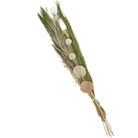 60" Green Dried Plant Assorted Bouquet Pampas Grass Natural Foliage with Palm Leaf Accents {7}