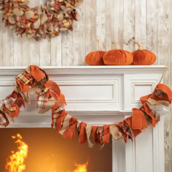 Glitzhome&reg; 6ft. Fall Plaid Fabric Garland {12}