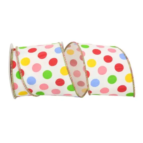 JAM Paper 4" Giant Primary Dots Dupioni Luxe Wired Ribbon {1}