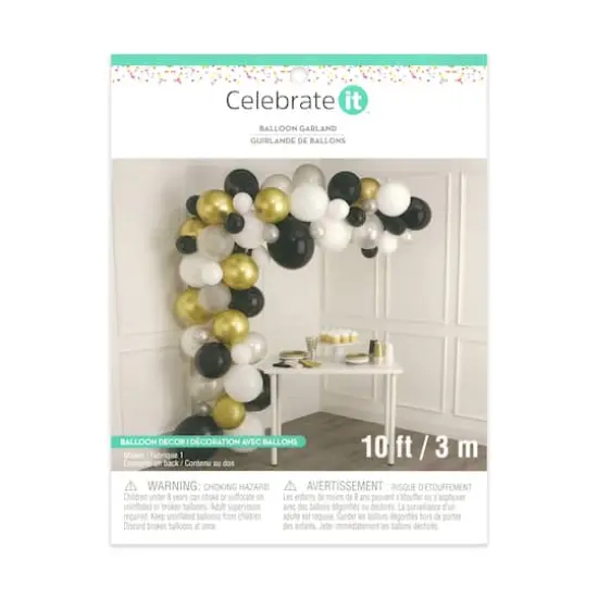 10ft. Black, White, Gray & Gold Balloon Garland by Celebrate It&trade; {4}