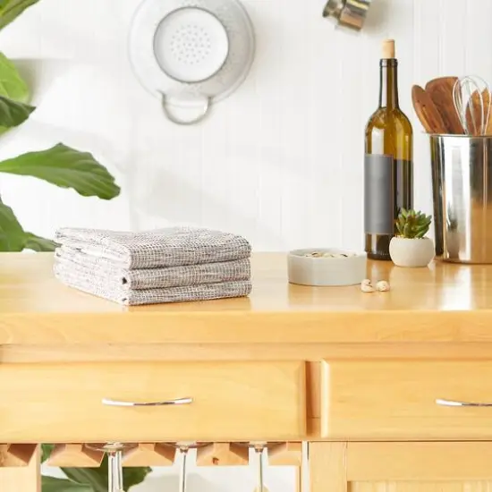 Leather Brown And Off-White Tonal Recycled Cotton Waffle Dishtowel (Set of 3) {6}