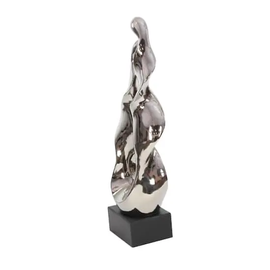 27" Silver Ceramic Modern Abstract Sculpture {4}