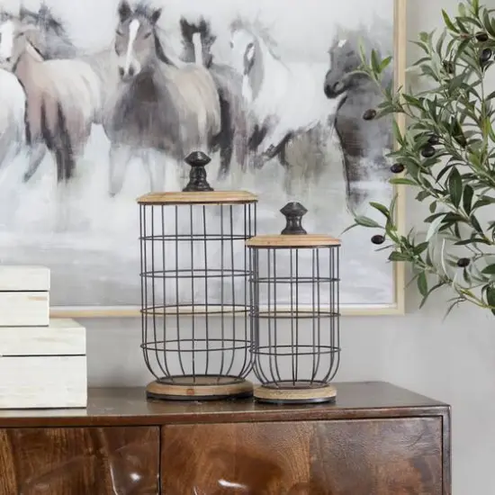 Black Metal Caged Style Kitchen Decorative Jars Set {3}