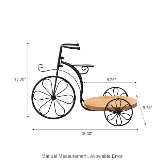 Glitzhome&reg; 18" Black Metal Tricycle Planter Stand with Solid Wood Tray {9}