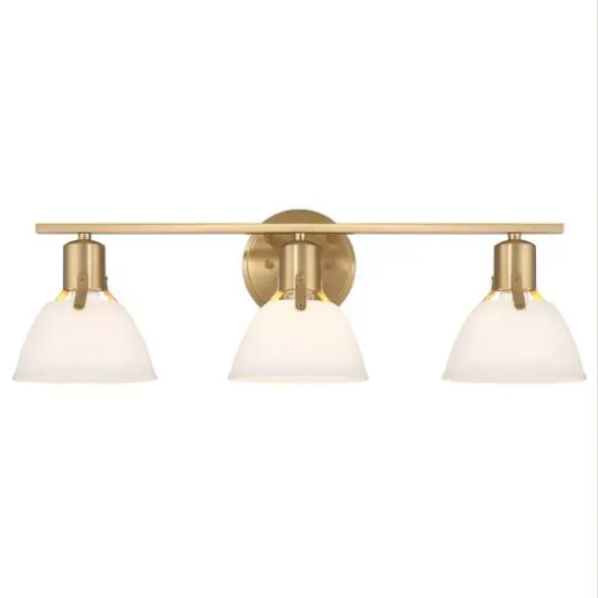 Hello Honey&reg; 24" Cooper White & Gold Metal 3-Light Vanity Light with Etched Glass Shades {11}
