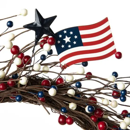 Glitzhome&reg; 22" Americana Flag & Berry Wreath {7}