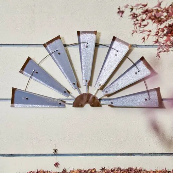 Glitzhome&reg; Galvanized Metal Semi-Circle Windmill Wall D&eacute;cor {10}
