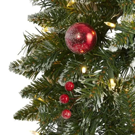 24" White LED Frosted Christmas Wreath with Ornaments & Berries {4}