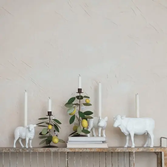 Hello Honey&reg; 6.75" Long White Pastoral Elegance Sheep Taper Candle Holder {5}