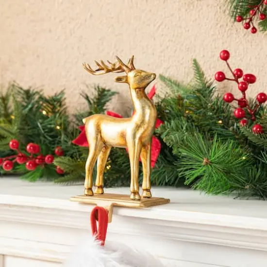 Glitzhome® Gold Standing & Sitting Reindeer Stocking Holder Set {4}