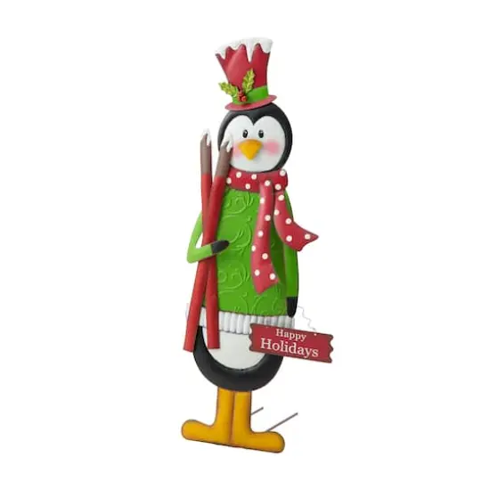 Glitzhome&reg; 3.5ft. Metal Penguin Yard Stake {5}