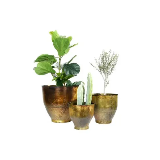 Antique Brass Finish Metal Planters Set, 3ct. {6}