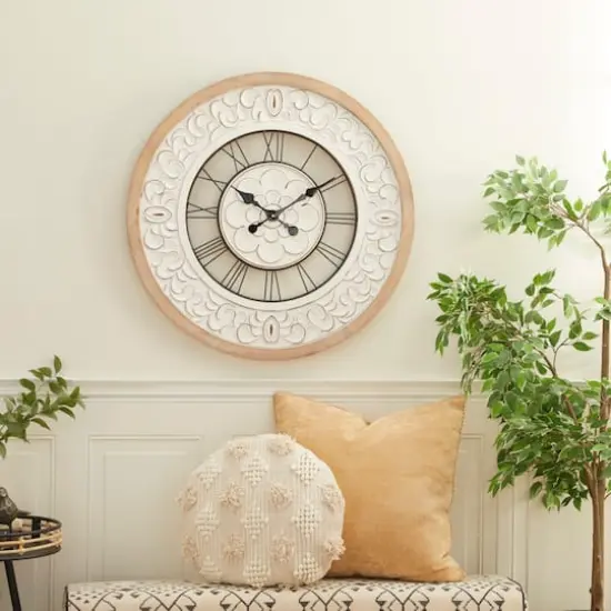 White Wood Farmhouse Wall Clock, 32" x 32" x 2" {10}
