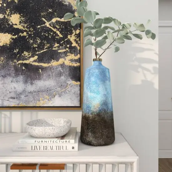 17" Blue Glass Galaxy Inspired Abstract Vase {3}