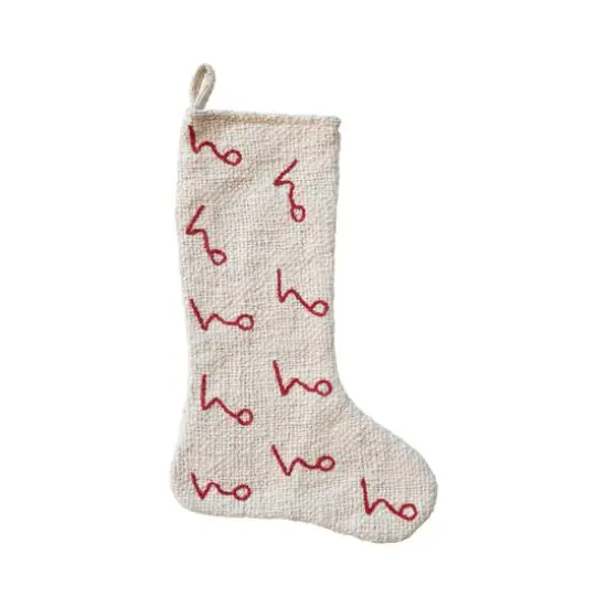 Hello Honey&reg; 20" Natural White & Red Woven Cotton Stocking with Embroidered Ho Ho Ho Pattern {1}