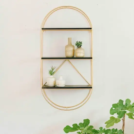 Hello Honey&reg; Metal & Wood Gold Oval Wall Shelf {3}