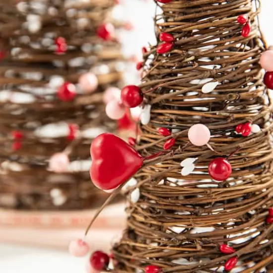 Glitzhome&reg; Valentine's Rattan Heart & Berries Table Tree Set {5}