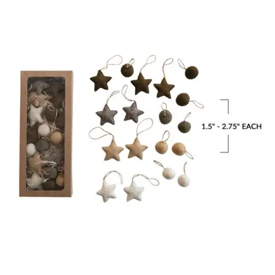 Hello Honey® Handmade Wool Felt Ball & Star Ornament Set in Kraft Box Black/Gray/Tan/Cream {4}