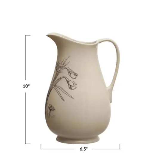 Hello Honey&reg; 2qt. White & Charcoal Flower Design Stoneware Pitcher {4}