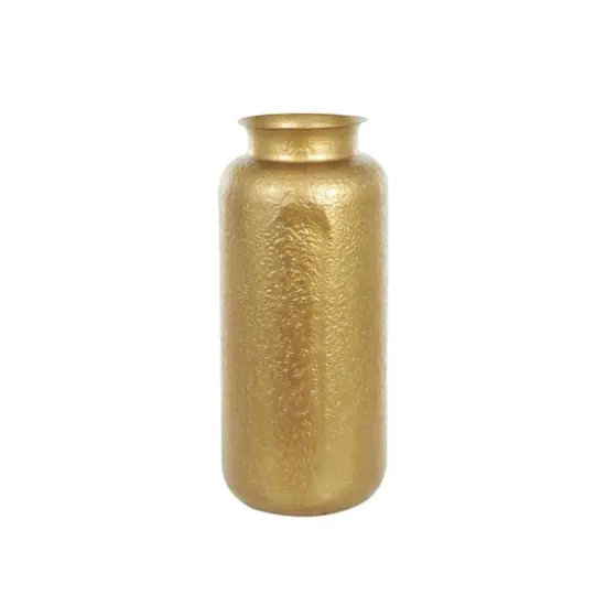 Gold Metal Tall Textured Hammered Floor Vase {4}