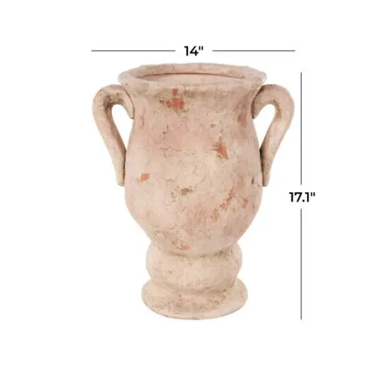 17" Pink Ceramic Antique Style Distressed Decorative Vase {8}