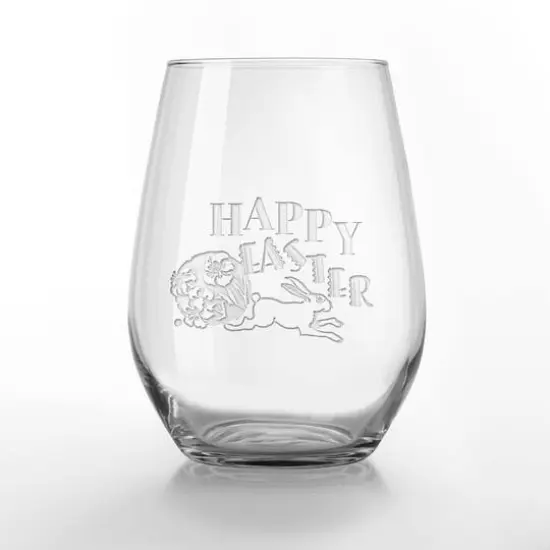 15oz. Happy Easter Vintage Bunny Engraved Stemless Wine Glass {1}