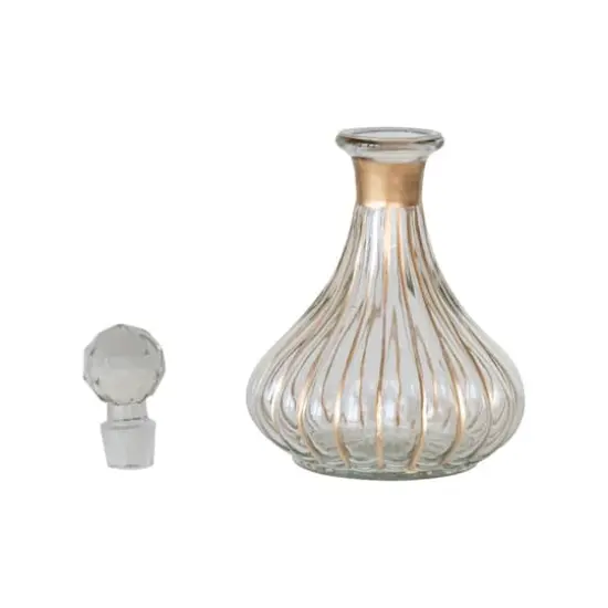 Hello Honey&reg; 12oz. Clear & Gold Stripes Hand Painted Blown Glass Fluted Mini Decanter {4}